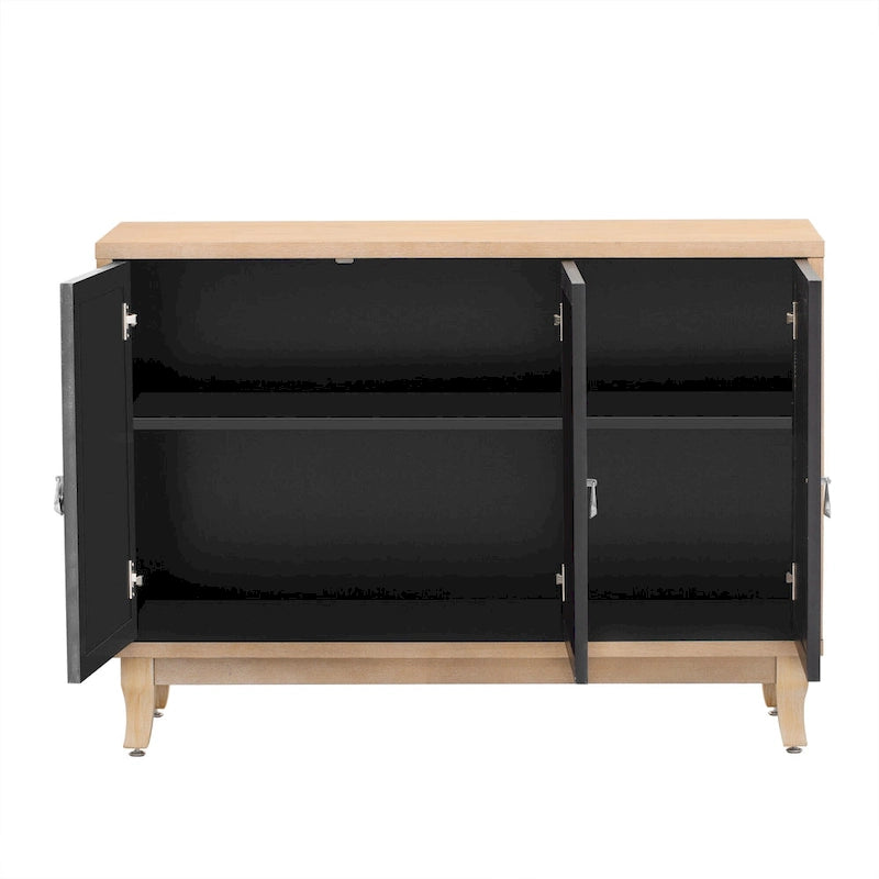 Farmhouse Mirrored Sideboard 3 Glass Doors 2 Adjustable Shelves Pine Legs 220lb Capacity Distressed