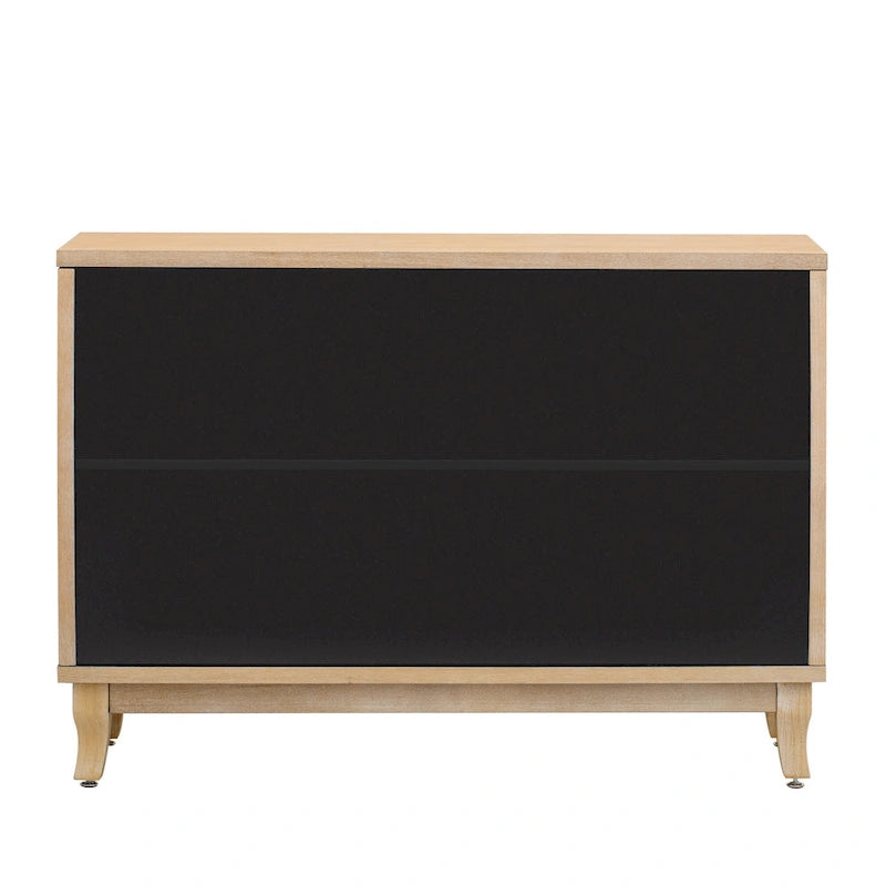 Farmhouse Mirrored Sideboard 3 Glass Doors 2 Adjustable Shelves Pine Legs 220lb Capacity Distressed