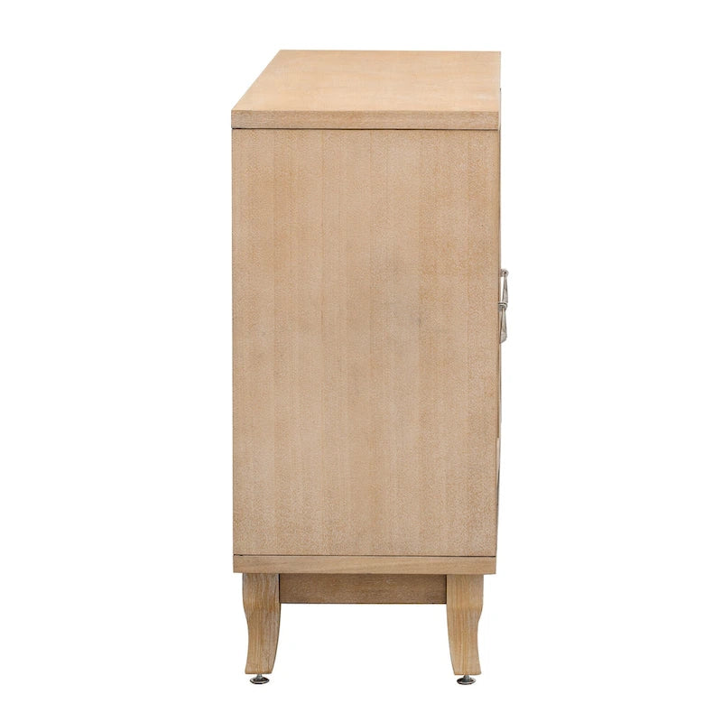 Farmhouse Mirrored Sideboard 3 Glass Doors 2 Adjustable Shelves Pine Legs 220lb Capacity Distressed