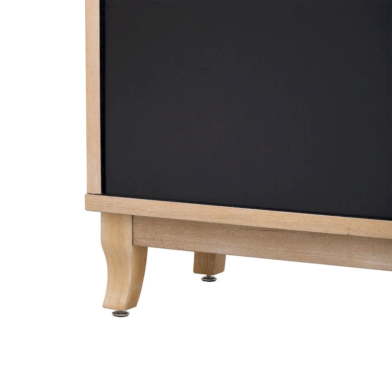 Farmhouse Mirrored Sideboard 3 Glass Doors 2 Adjustable Shelves Pine Legs 220lb Capacity Distressed