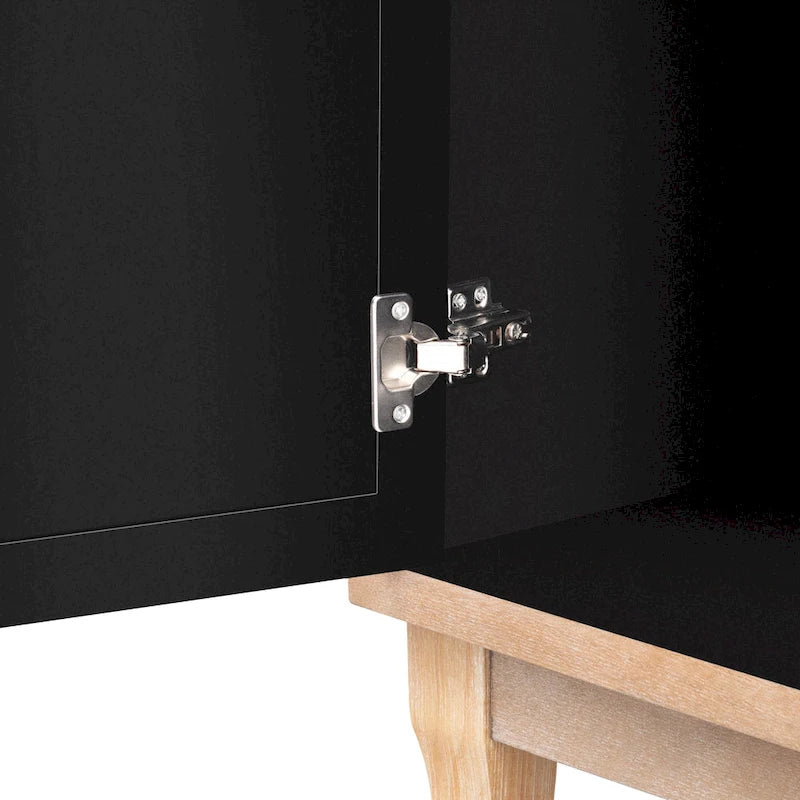 Farmhouse Mirrored Sideboard 3 Glass Doors 2 Adjustable Shelves Pine Legs 220lb Capacity Distressed