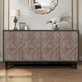 60" Sideboard Buffet Cabinet - 4 Diamond Pattern Doors 2 Shelves - Solid Wood Legs - Black Brown Vintage Farmhouse Storage