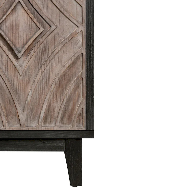 60" Sideboard Buffet Cabinet - 4 Diamond Pattern Doors 2 Shelves - Solid Wood Legs - Black Brown Vintage Farmhouse Storage
