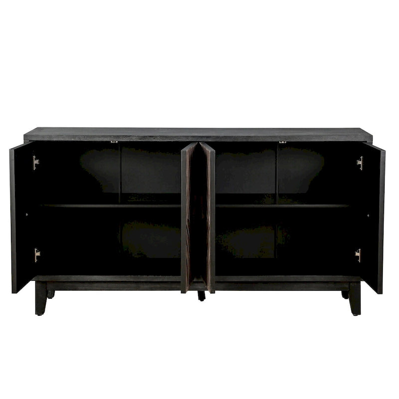 60" Sideboard Buffet Cabinet - 4 Diamond Pattern Doors 2 Shelves - Solid Wood Legs - Black Brown Vintage Farmhouse Storage