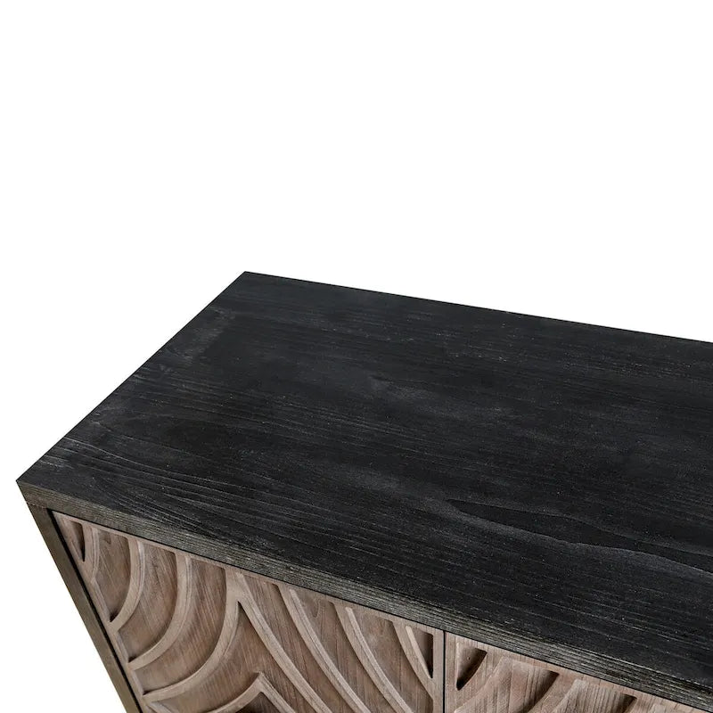 60" Sideboard Buffet Cabinet - 4 Diamond Pattern Doors 2 Shelves - Solid Wood Legs - Black Brown Vintage Farmhouse Storage