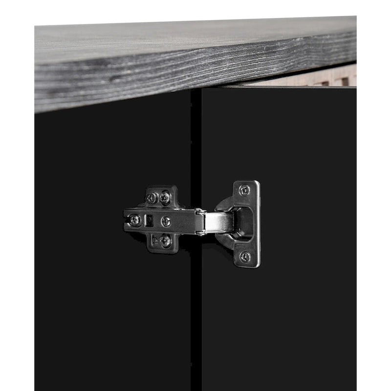 60" Sideboard Buffet Cabinet - 4 Diamond Pattern Doors 2 Shelves - Solid Wood Legs - Black Brown Vintage Farmhouse Storage