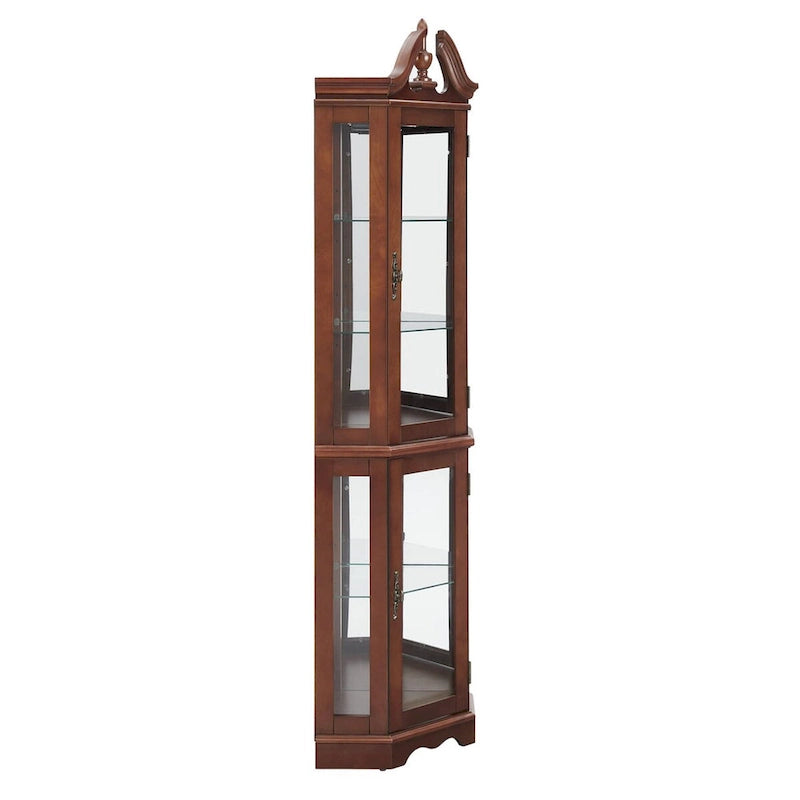 Corner Curio Cabinet 70.5"H - Walnut Display with LED Light, 5 Shelves, Mirrored Back & Glass Doors, 25lbs per Shelf Capacity
