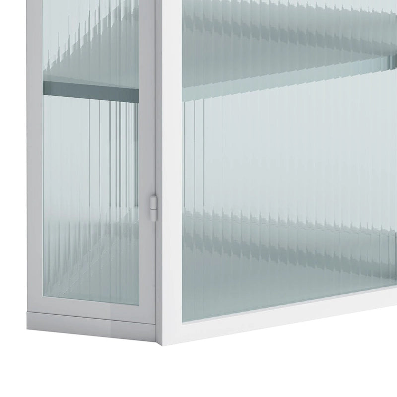 Wall-Mounted Corner Cabinet 50"H - Glass Door with 4-Tier Shelves, Iron & Ribbed Glass, Space-Saving for Bathroom Kitchen Bedroom