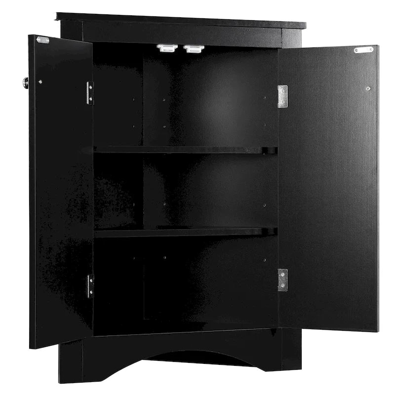 Triangle Corner Storage Cabinet with Adjustable Shelves - Waterproof MDF Bathroom Cabinet with Doors & Brushed Nickel Knobs