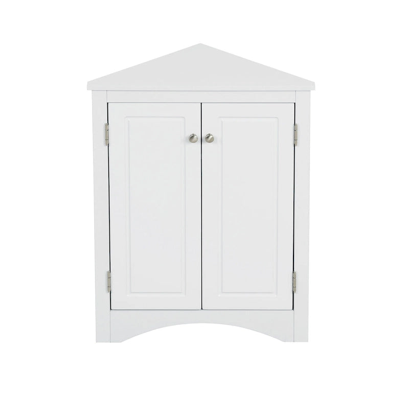 Triangle Corner Storage Cabinet with Adjustable Shelves - Waterproof MDF Bathroom Cabinet with Doors & Brushed Nickel Knobs