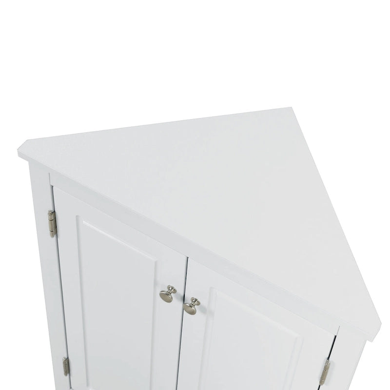 Triangle Corner Storage Cabinet with Adjustable Shelves - Waterproof MDF Bathroom Cabinet with Doors & Brushed Nickel Knobs