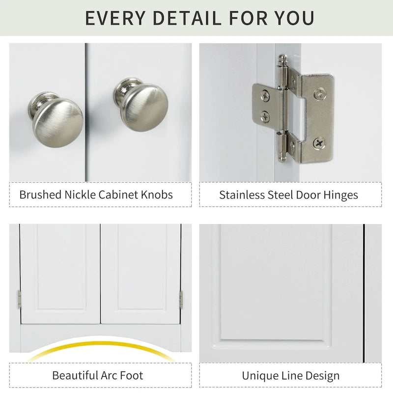 Triangle Corner Storage Cabinet with Adjustable Shelves - Waterproof MDF Bathroom Cabinet with Doors & Brushed Nickel Knobs