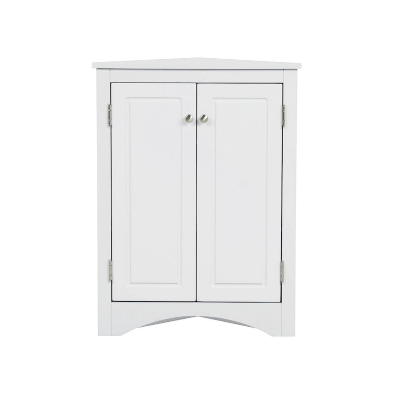 Triangle Corner Storage Cabinet with Adjustable Shelves - Waterproof MDF Bathroom Cabinet with Doors & Brushed Nickel Knobs