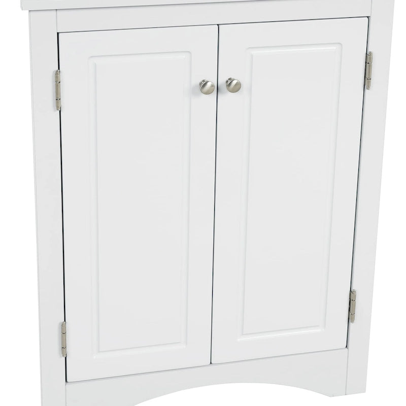 Triangle Corner Storage Cabinet with Adjustable Shelves - Waterproof MDF Bathroom Cabinet with Doors & Brushed Nickel Knobs