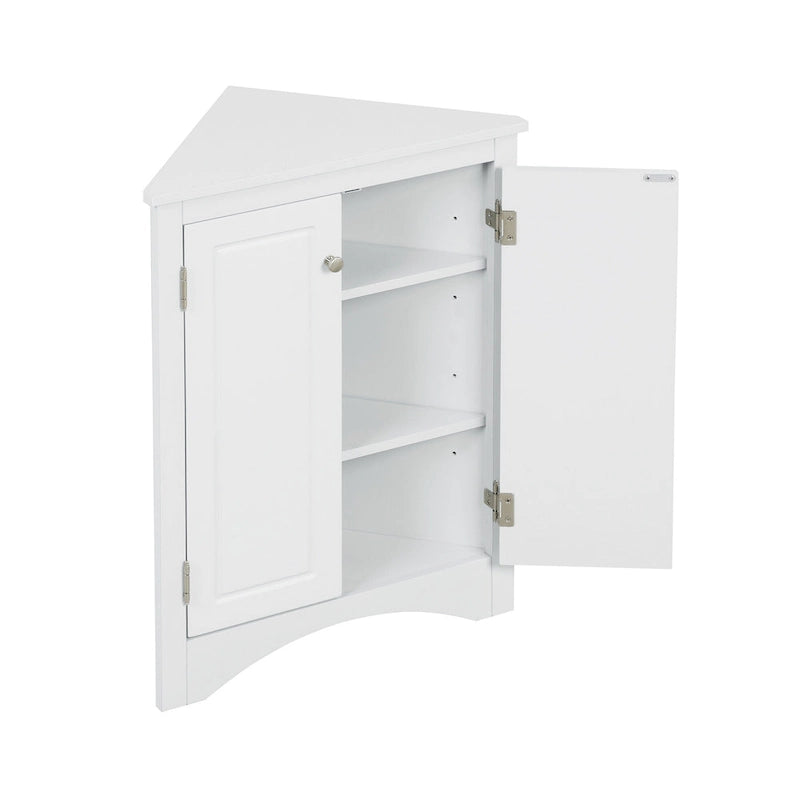 Triangle Corner Storage Cabinet with Adjustable Shelves - Waterproof MDF Bathroom Cabinet with Doors & Brushed Nickel Knobs