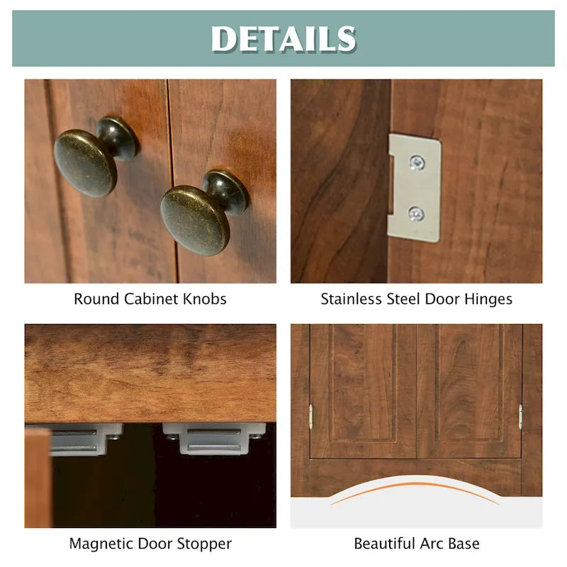 Triangle Corner Storage Cabinet with Adjustable Shelves - Waterproof MDF Bathroom Cabinet with Doors & Brushed Nickel Knobs