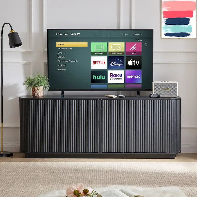 Contemporary Sideboard Cabinet - Wave Pattern Design - Curved Panels - Press-Spring Doors - Multi-Room Storage - Engineered Wood