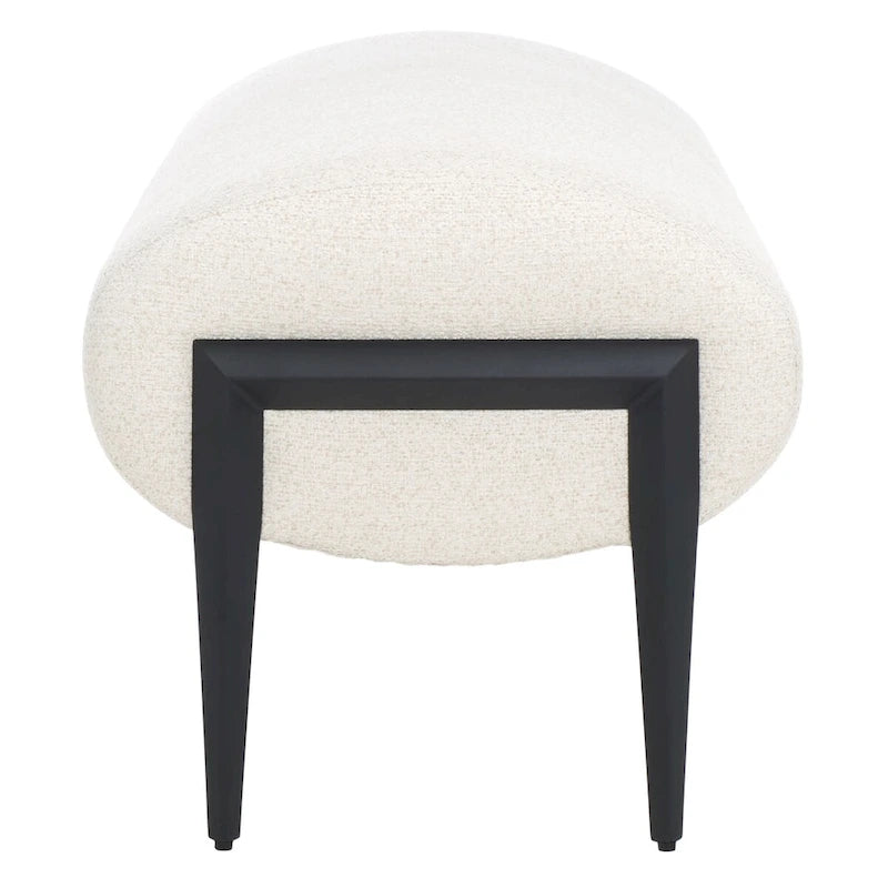 Upholstered Linen Bench 57"W x 19"H - Sculptural Rounded Seat with Black Metal Legs, Contemporary Entryway Bedroom Seating
